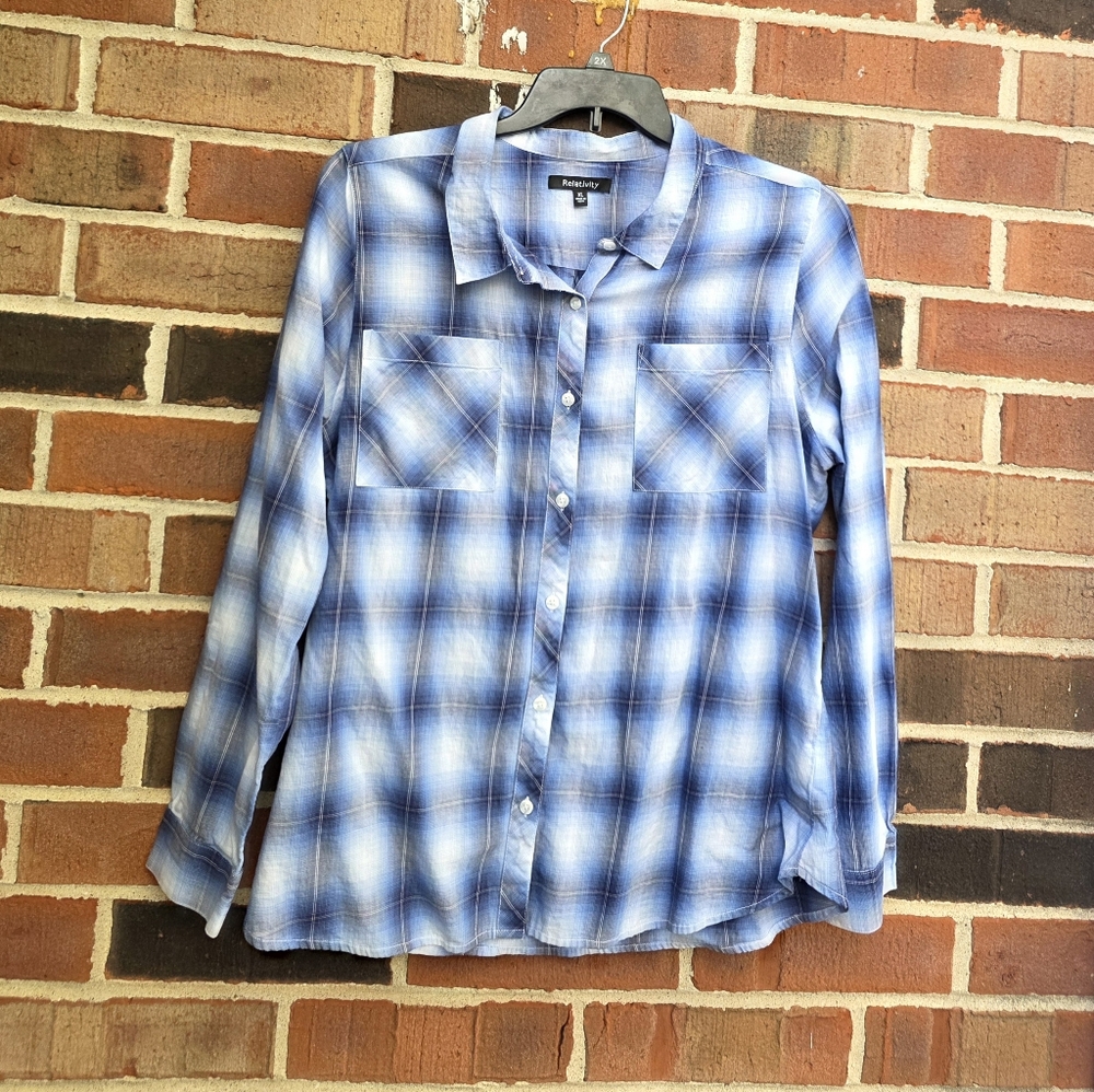 Relativity Blue Plaid Button Down Shirt